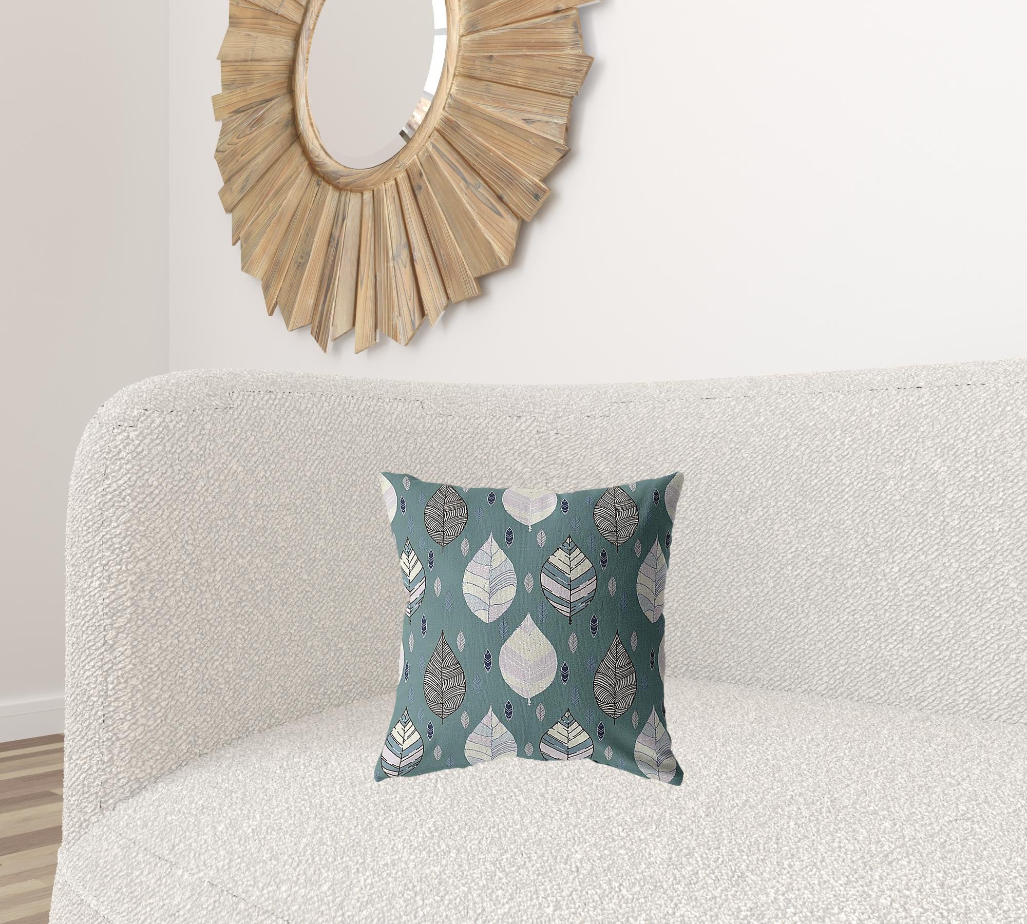 16” Pine Green Leaves Suede Decorative Throw Pillow