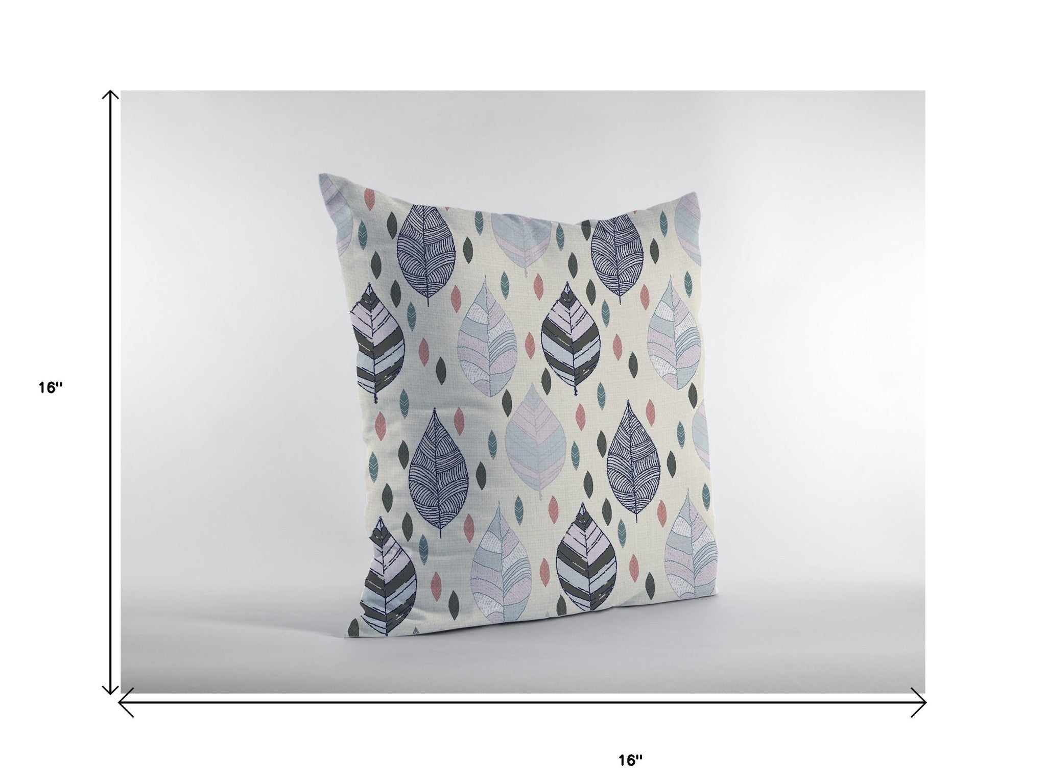 16” Cream Gray Leaves Suede Decorative Throw Pillow