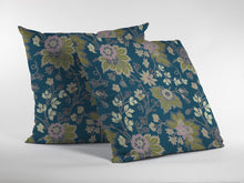 16” Teal Green Jacobean Suede Throw Pillow