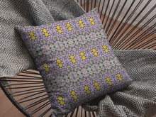 16” Purple Yellow Geofloral Suede Throw Pillow