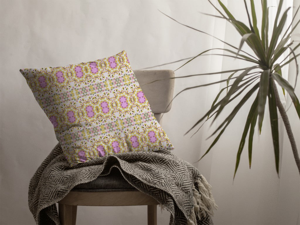 16” Yellow Lavender Geofloral Suede Throw Pillow