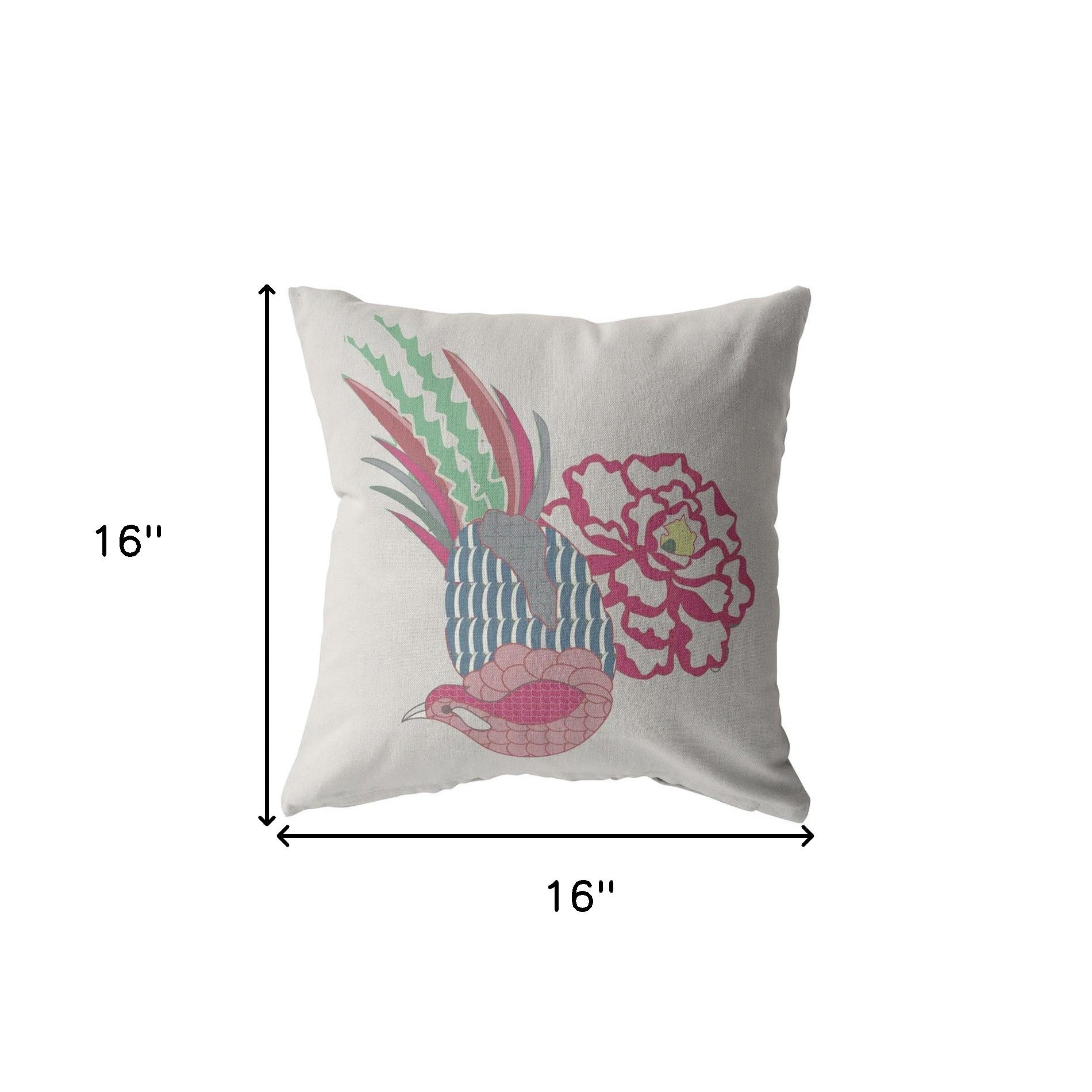 16” Pink White Peacock Suede Throw Pillow