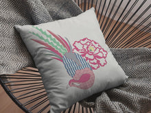 18” Pink White Peacock Suede Throw Pillow