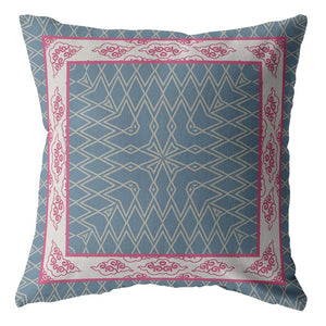 16" Pink Blue Nest Ornate Frame Suede Throw Pillow