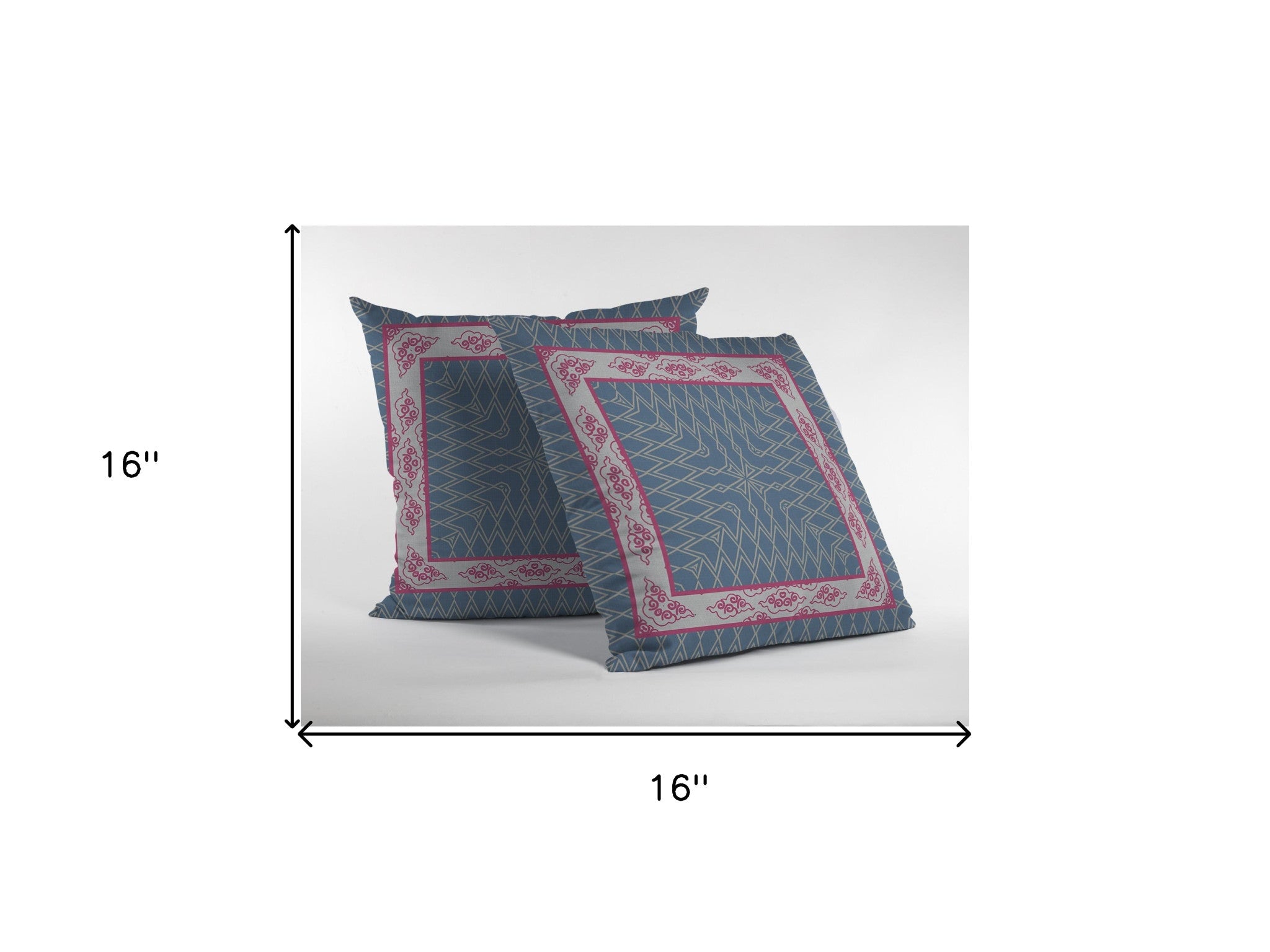 16" Pink Blue Nest Ornate Frame Suede Throw Pillow