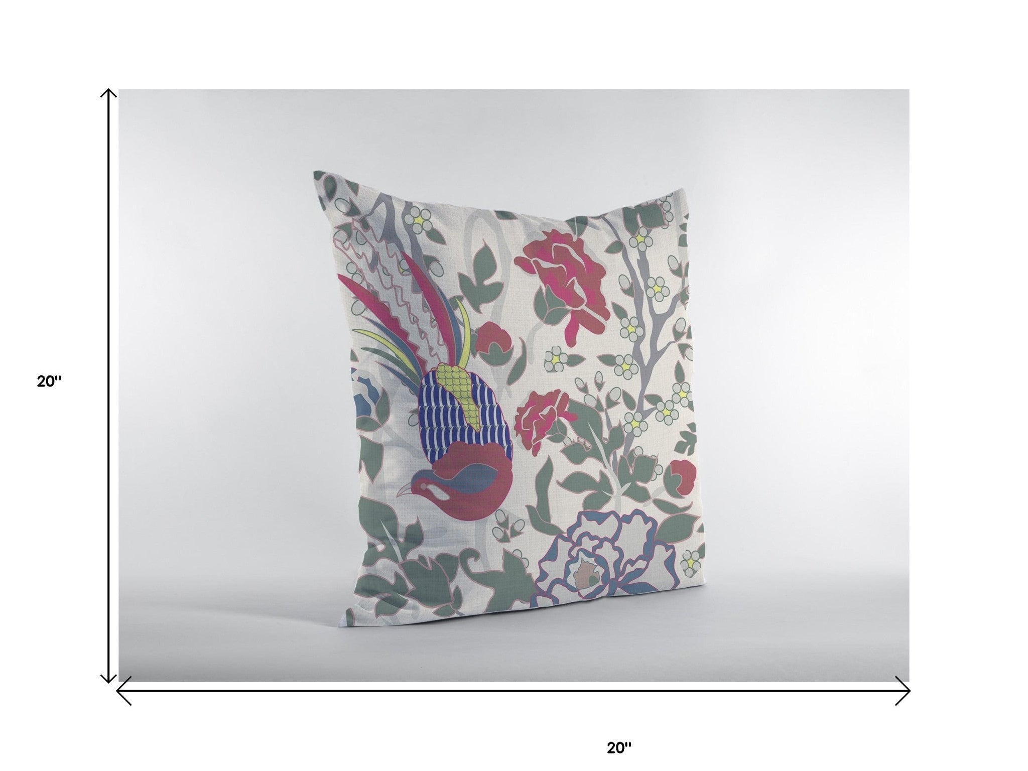 18” Pink Sage Peacock Suede Throw Pillow