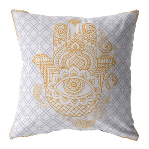 16” Gold Gray Hamsa Boho Suede Throw Pillow