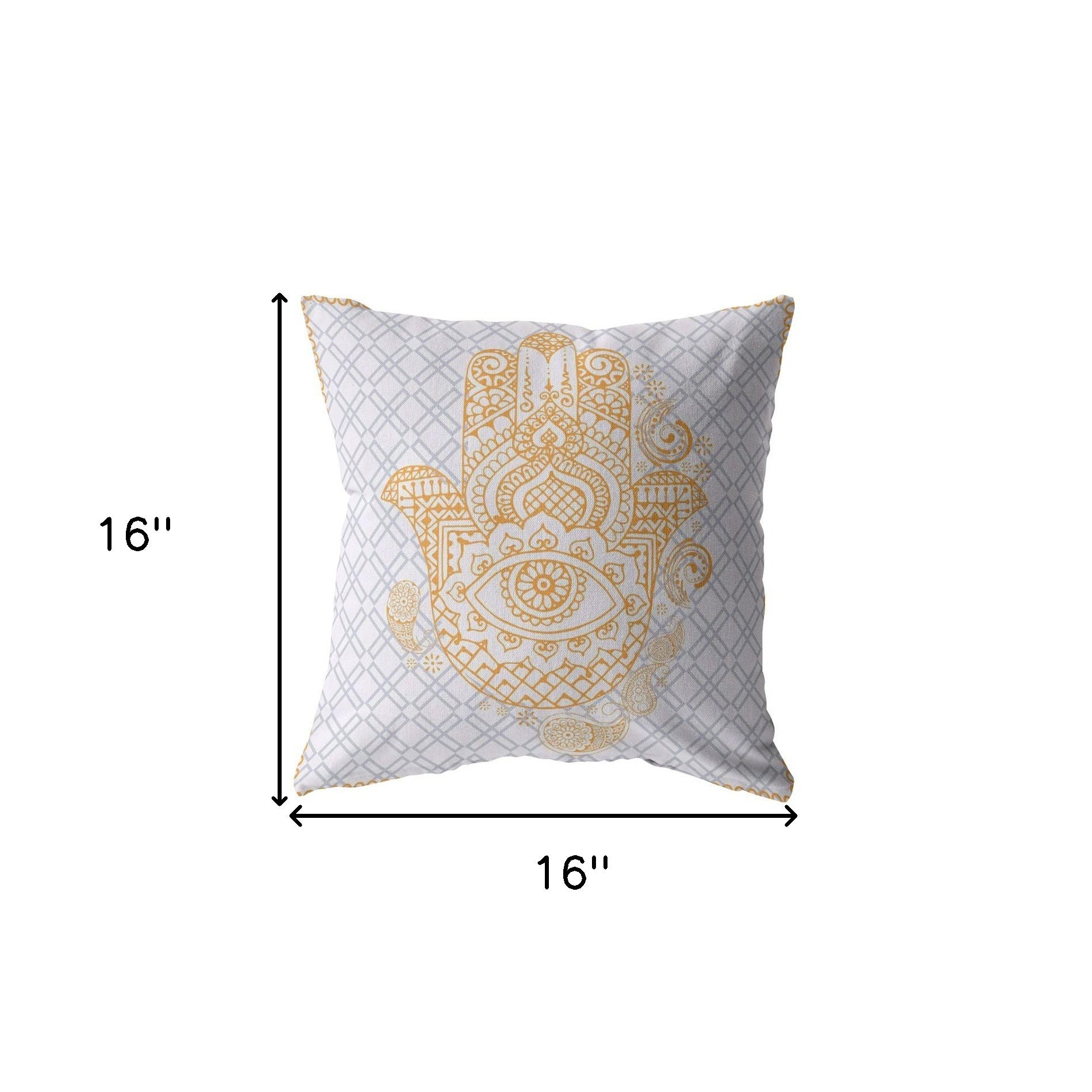 16” Gold Gray Hamsa Boho Suede Throw Pillow