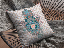 18” Blue Gray Hamsa Boho Suede Throw Pillow