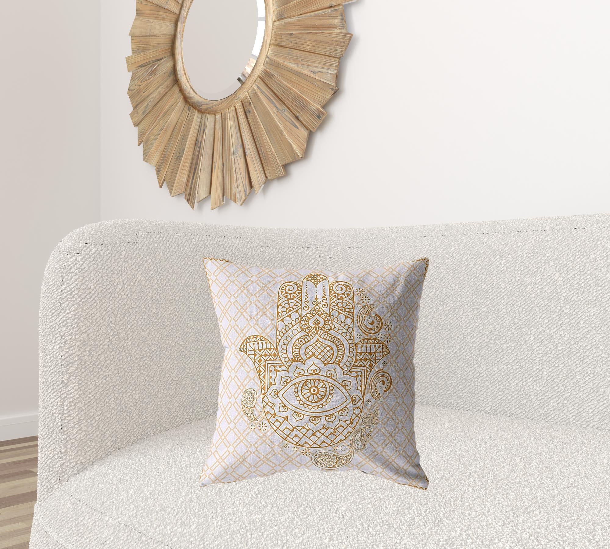 18” Gold White Hamsa Boho Suede Throw Pillow