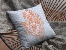 16” Blue Orange Hamsa Boho Suede Throw Pillow