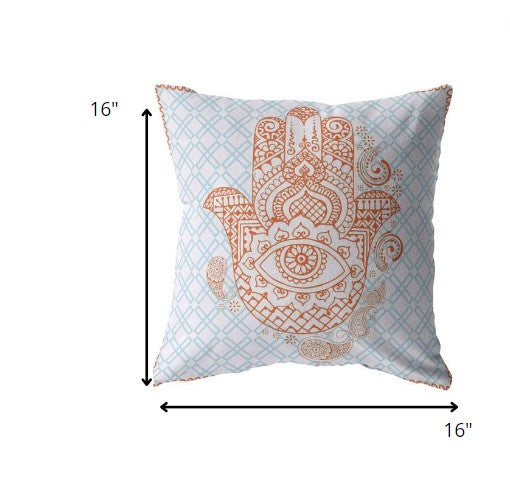 16” Blue Orange Hamsa Boho Suede Throw Pillow