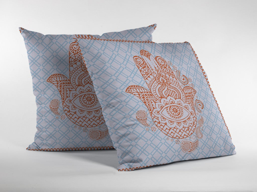 18” Blue Orange Hamsa Boho Suede Throw Pillow