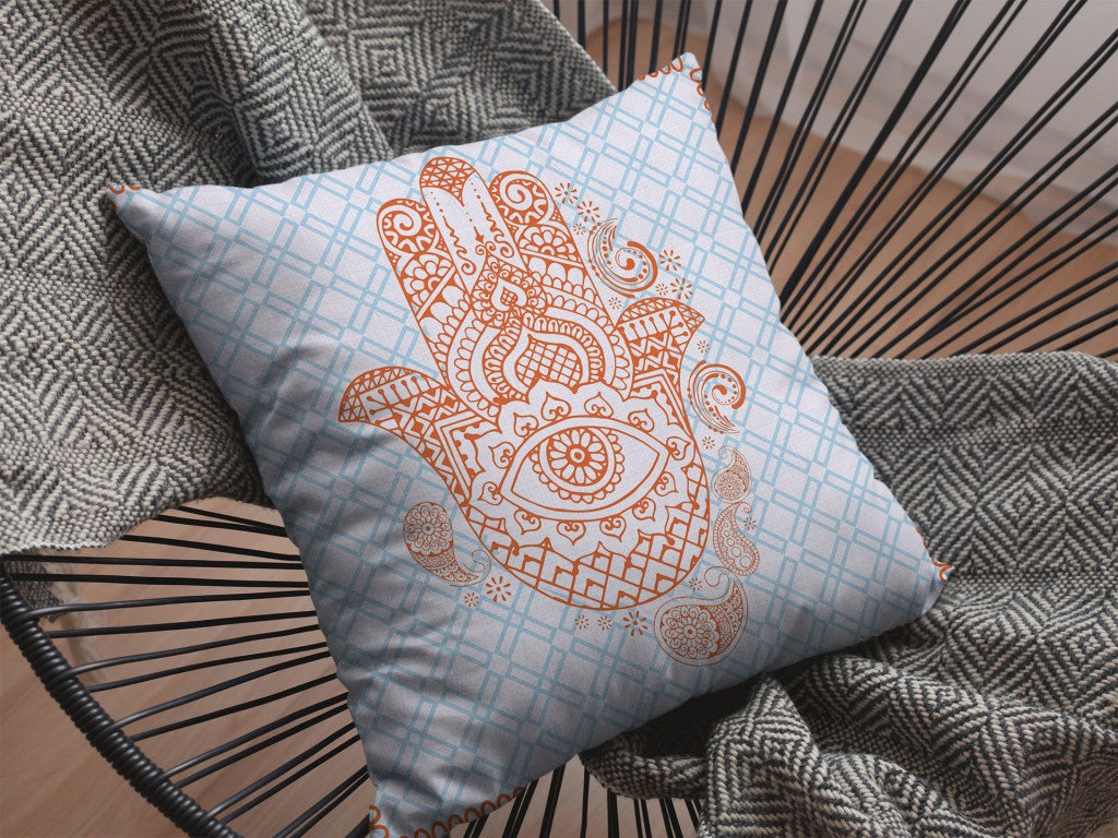18” Blue Orange Hamsa Boho Suede Throw Pillow