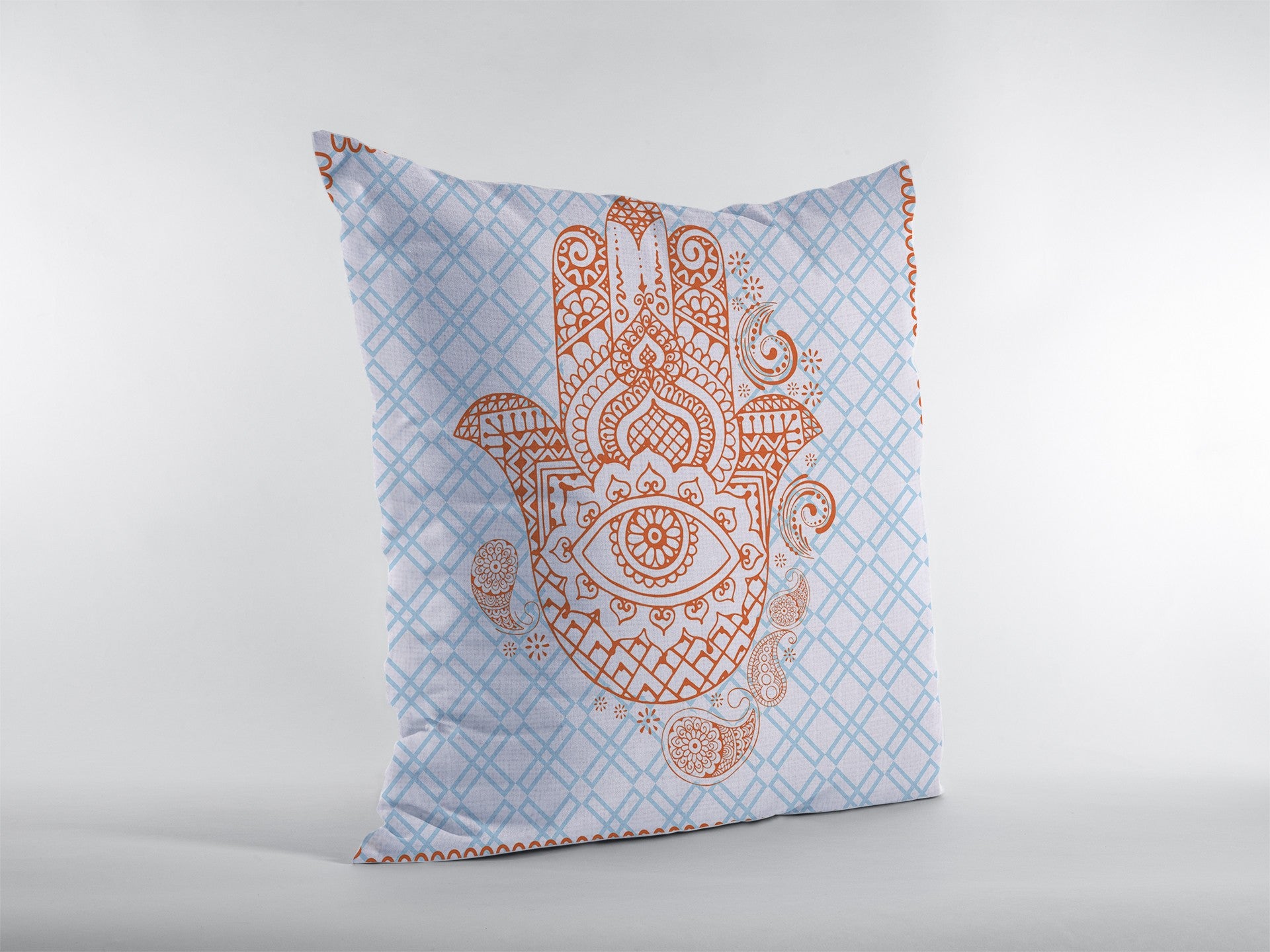 18” Blue Orange Hamsa Boho Suede Throw Pillow