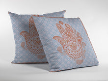 18” Blue Orange Hamsa Boho Suede Throw Pillow