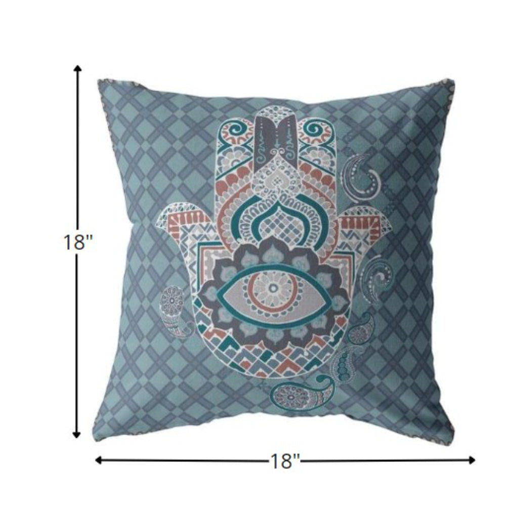 18” Slate Blue Hamsa Boho Suede Throw Pillow