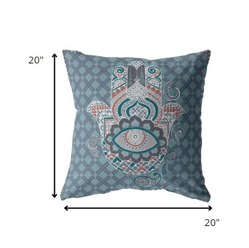 18” Slate Blue Hamsa Boho Suede Throw Pillow