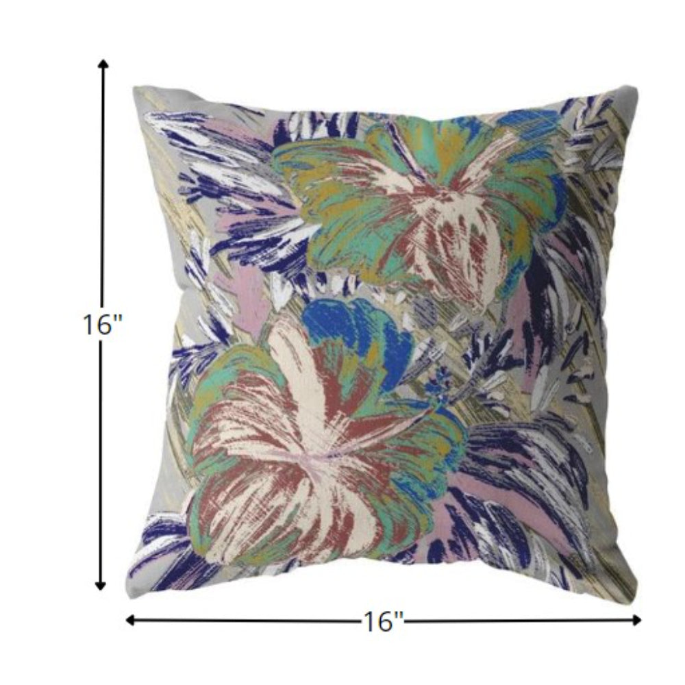 16” Lilac Green Hibiscus Suede Decorative Throw Pillow