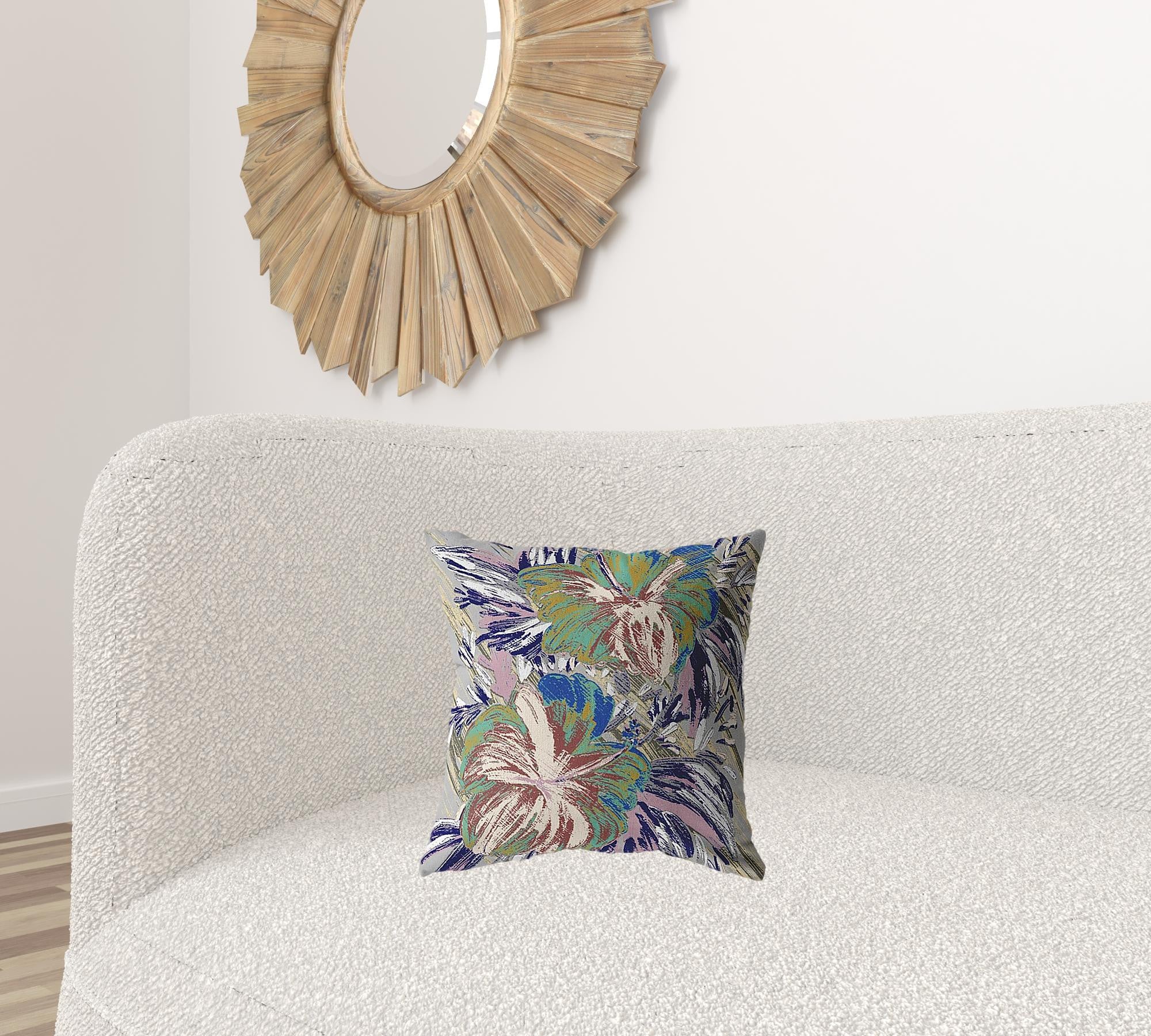 16” Lilac Green Hibiscus Suede Decorative Throw Pillow