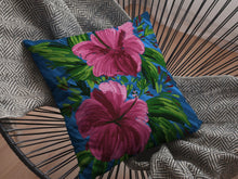 18” Pink Blue Hibiscus Suede Decorative Throw Pillow