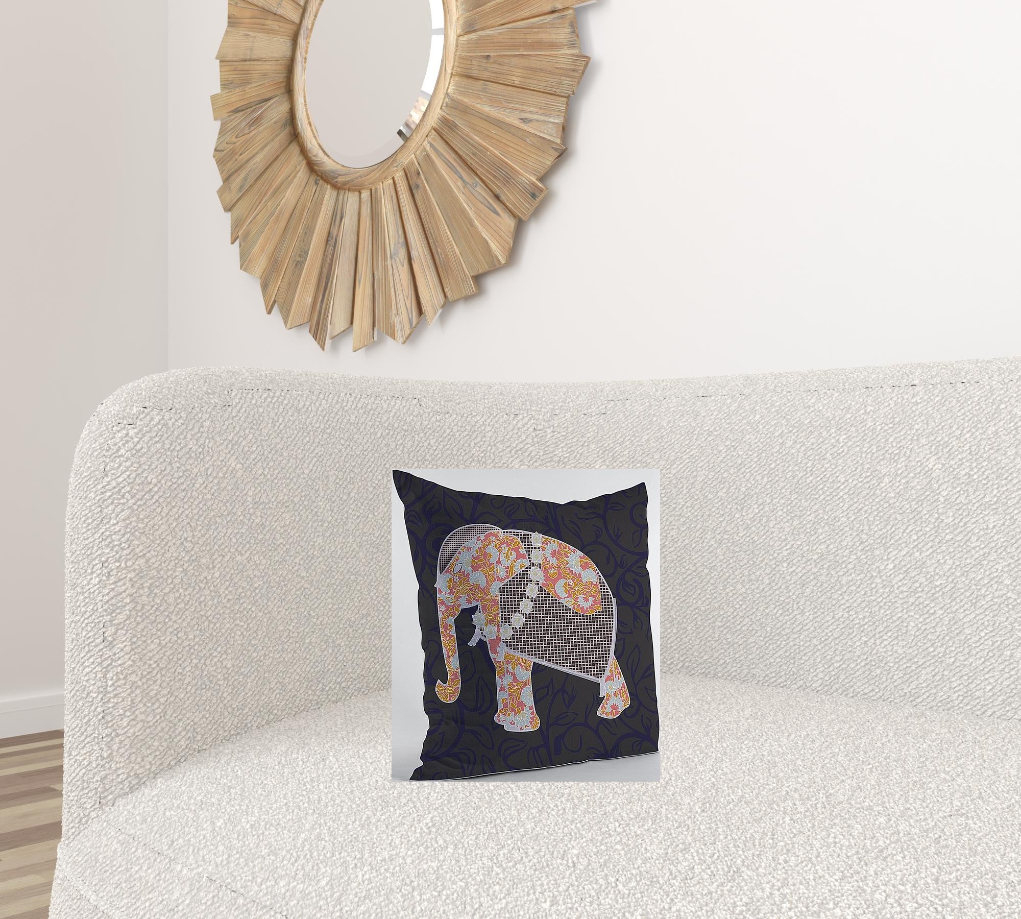 16” Orange Elephant Decorative Suede Throw Pillow