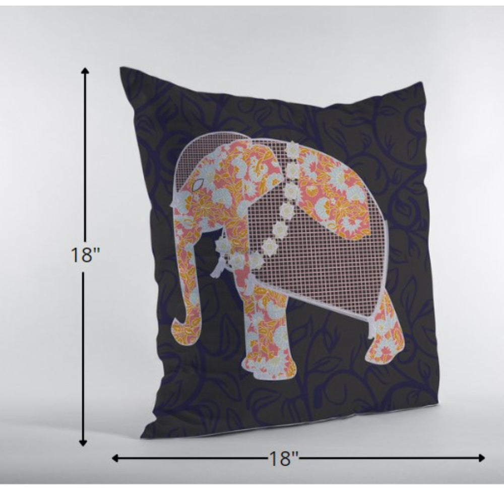 18” Orange Elephant Decorative Suede Throw Pillow