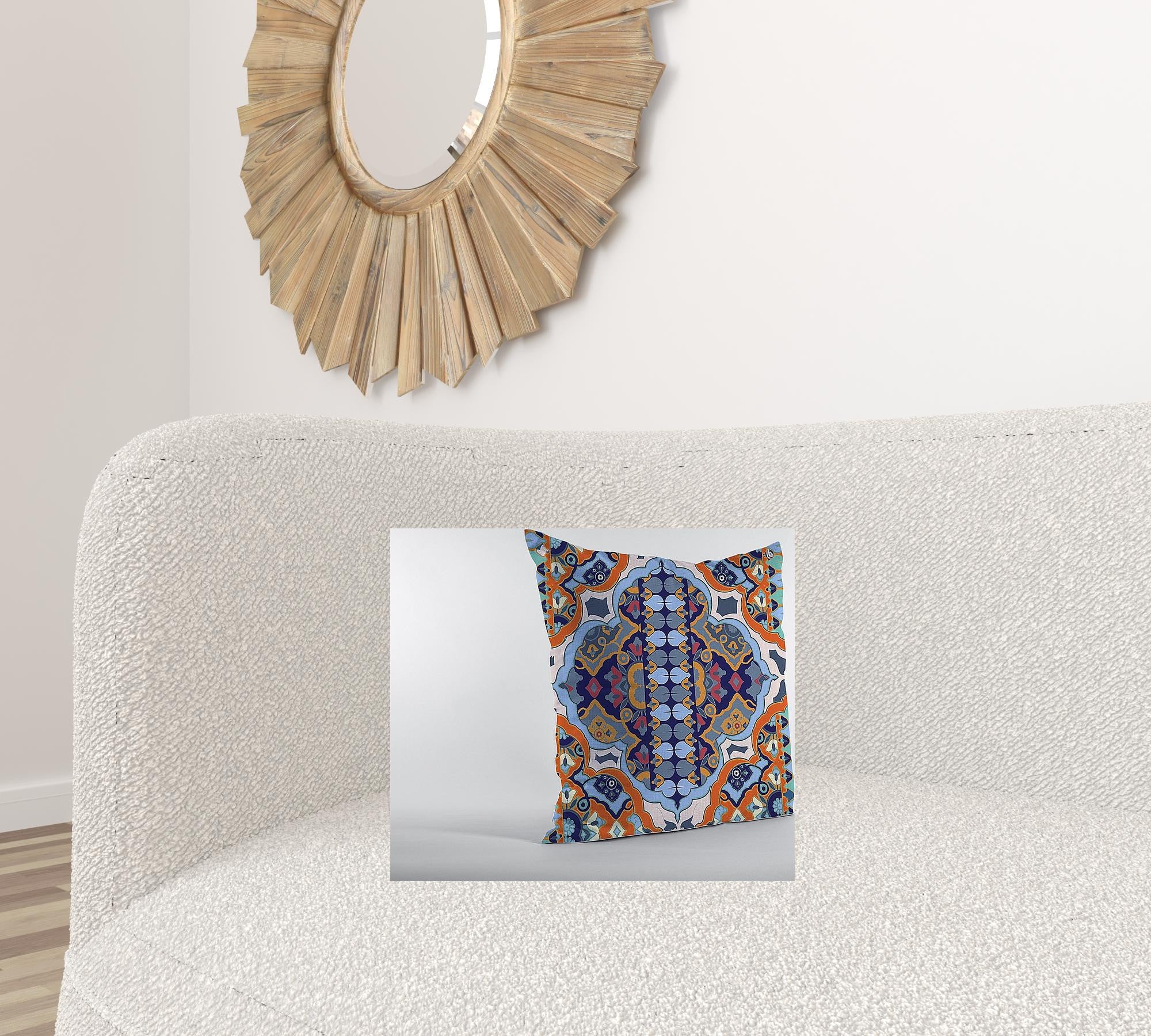 16" Orange Blue Decorative Suede Throw Pillow