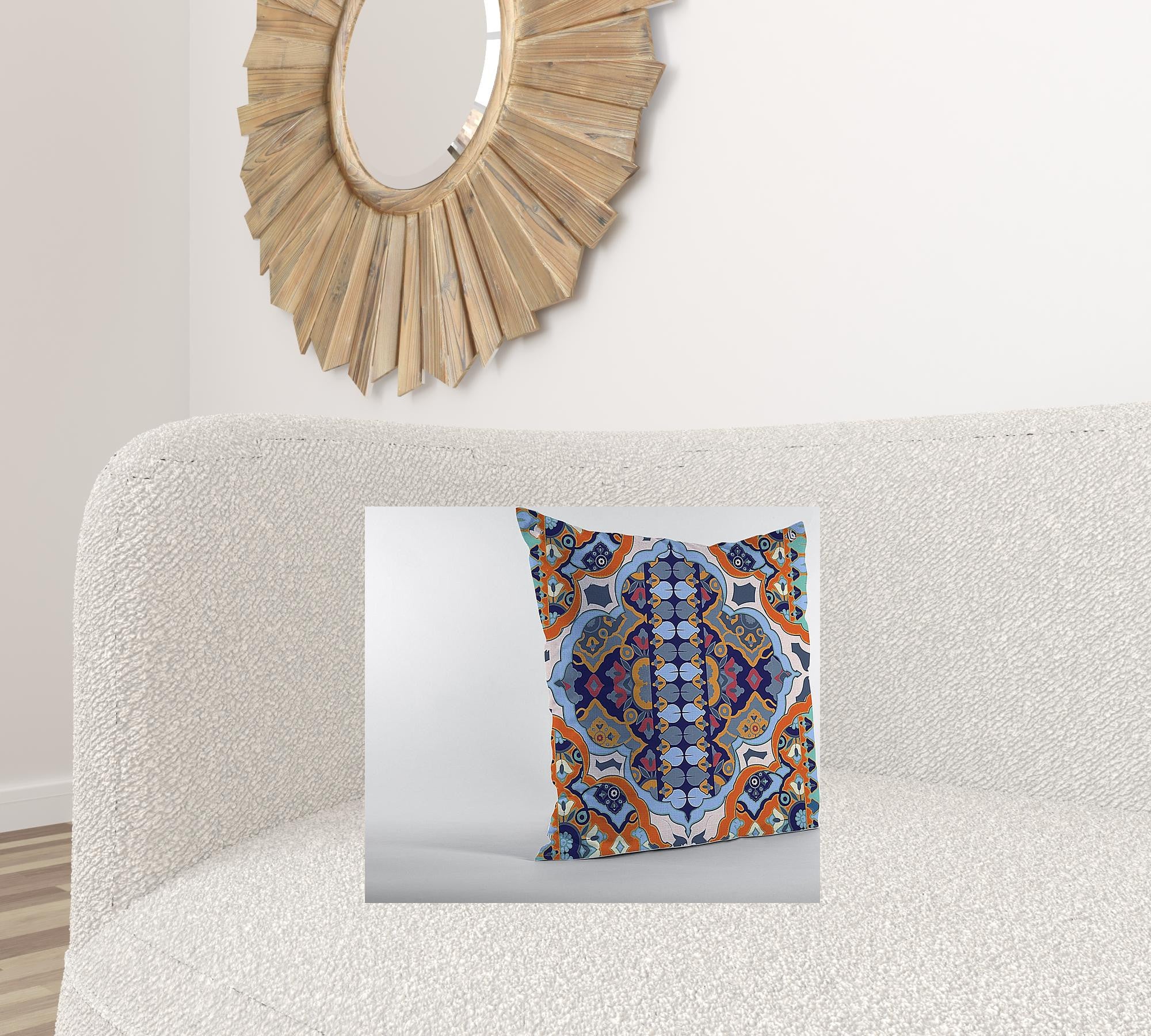 18" Orange Blue Decorative Suede Throw Pillow