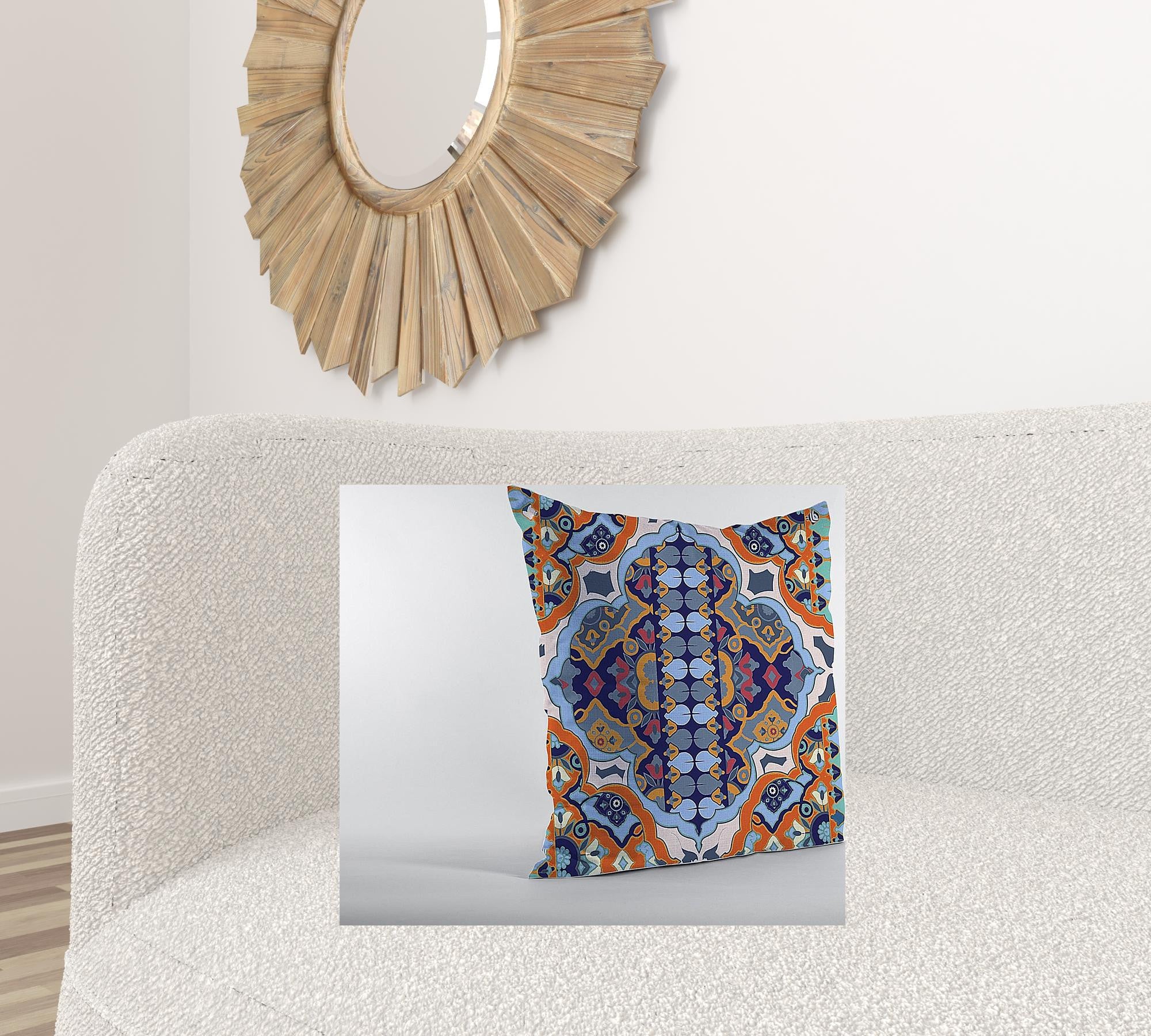 18" Orange Blue Decorative Suede Throw Pillow