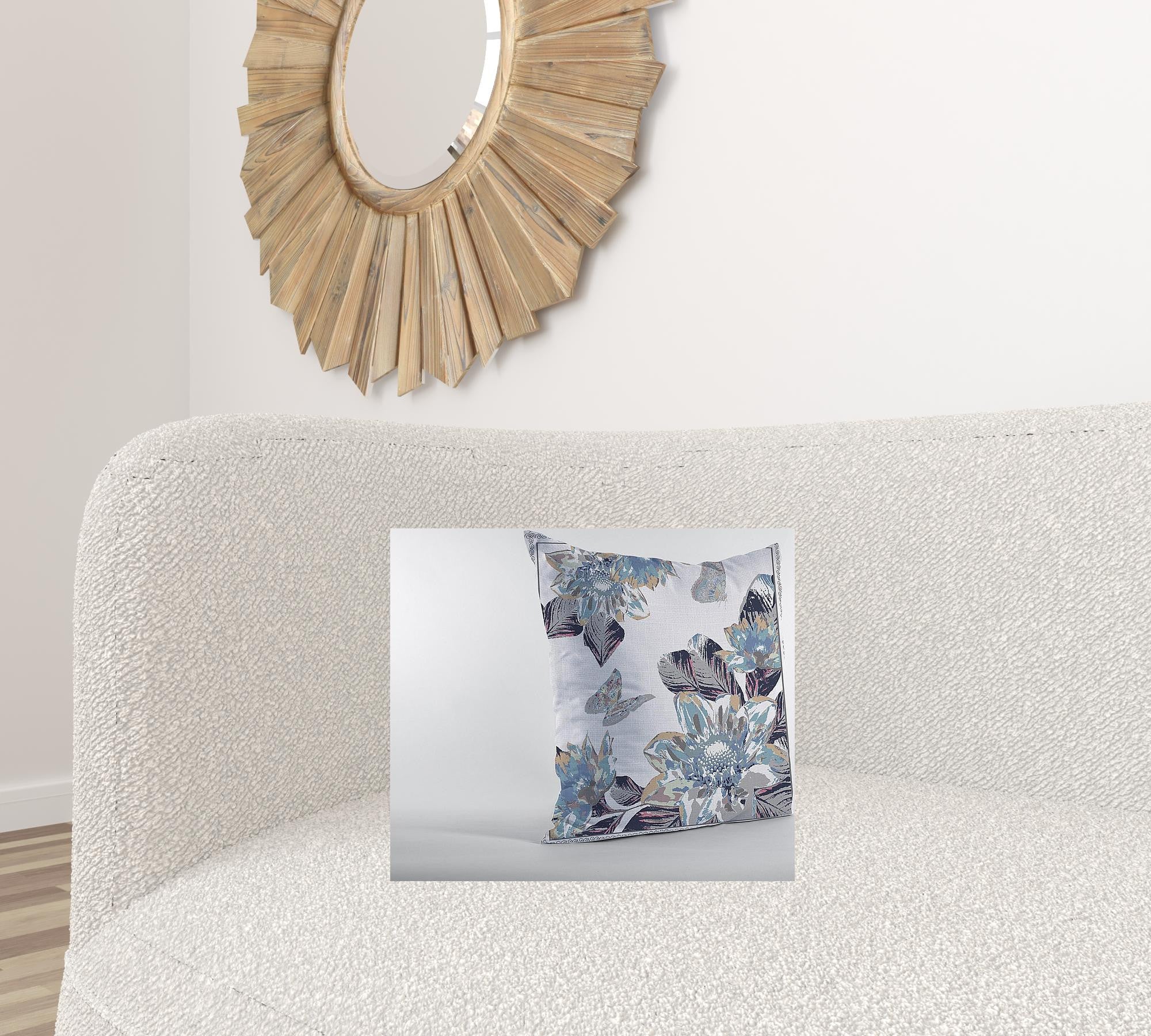 16” Gray White Butterfly Suede Throw Pillow