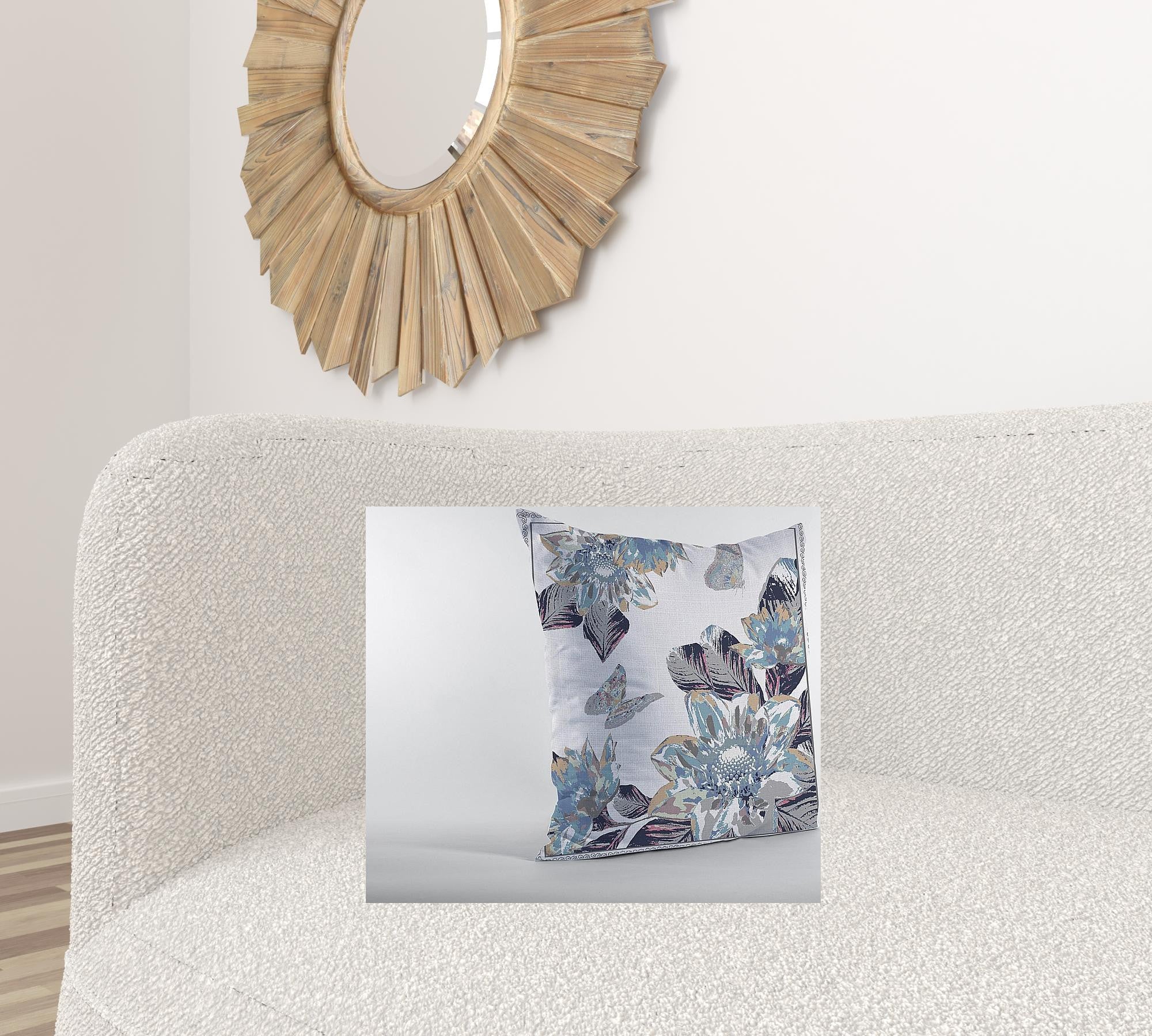 18” Gray White Butterfly Suede Throw Pillow