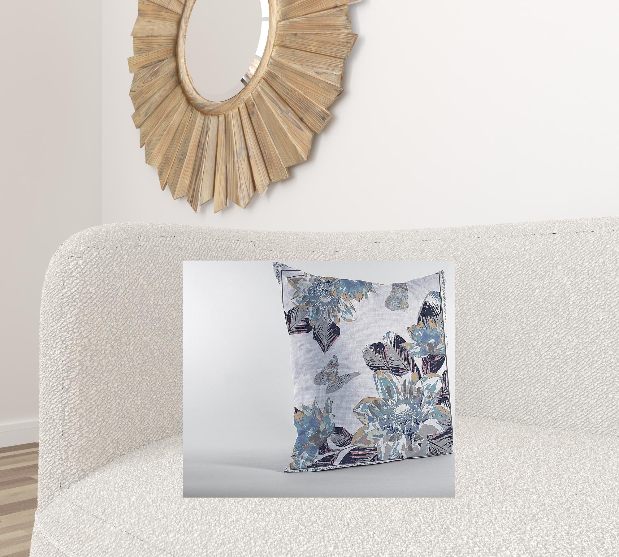 18” Gray White Butterfly Suede Throw Pillow