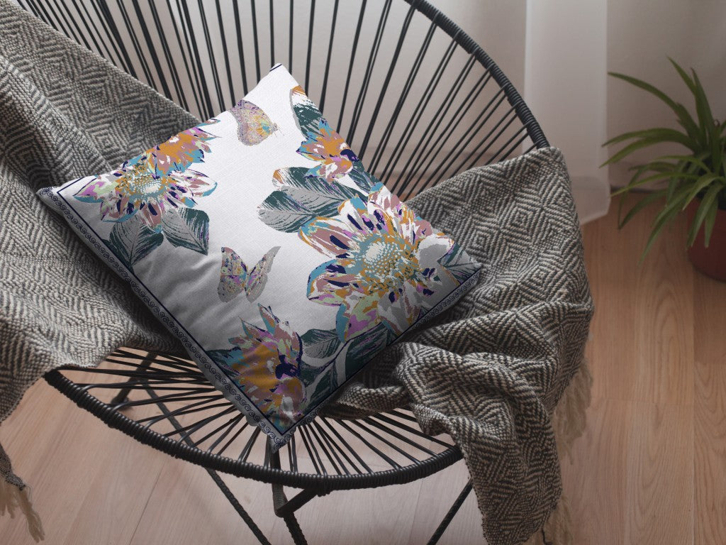 18” Pink White Butterfly Suede Throw Pillow