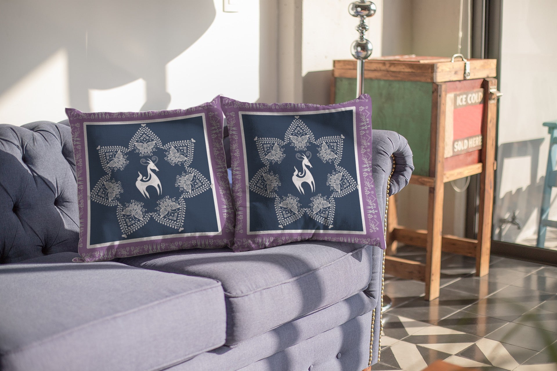 16” Navy Purple Horse Suede Throw Pillow