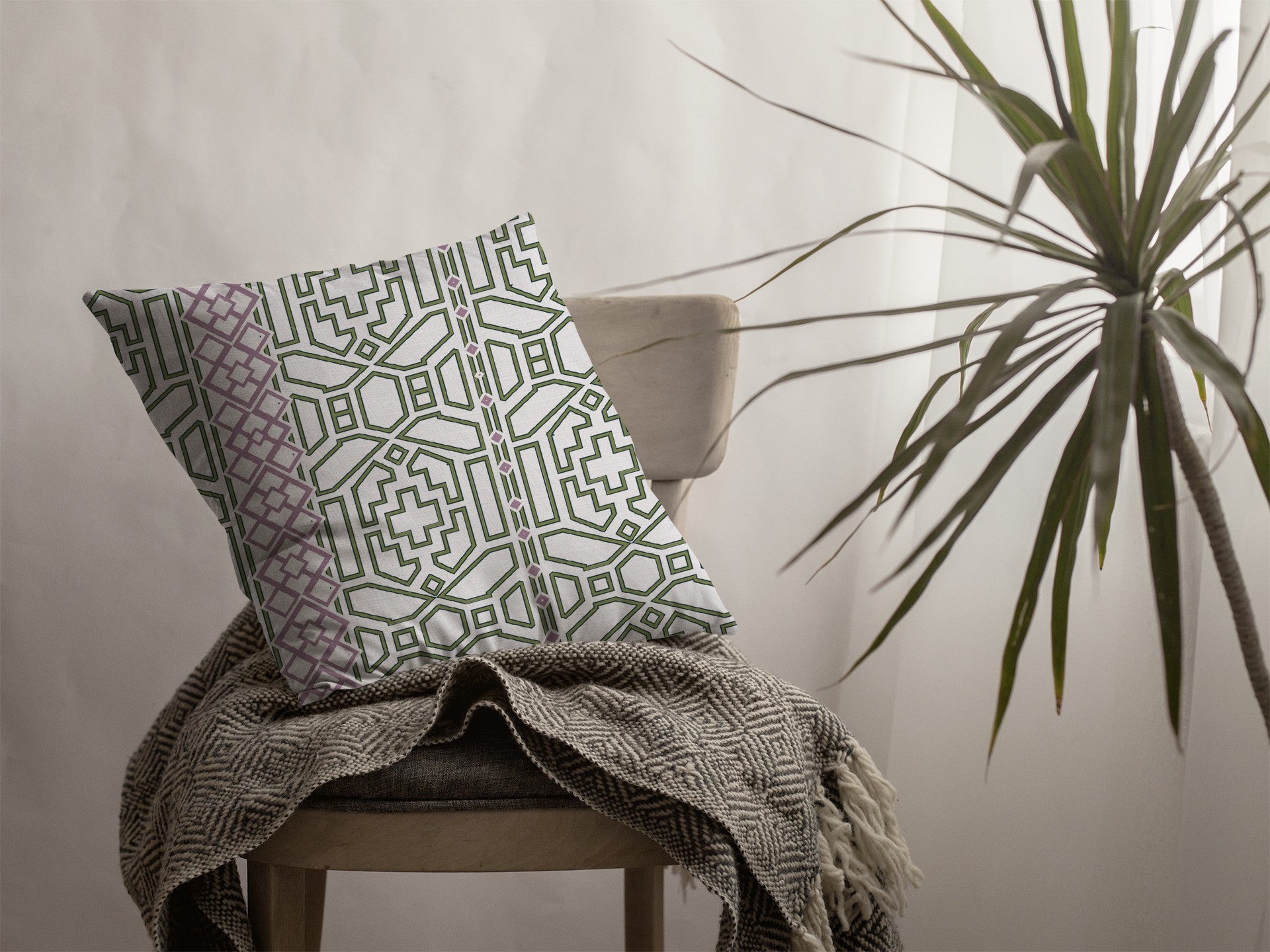 16" White Bird Maze Decorative Suede Throw Pillow