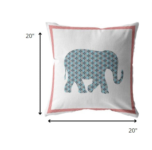 18” Blue Pink Elephant Boho Suede Throw Pillow