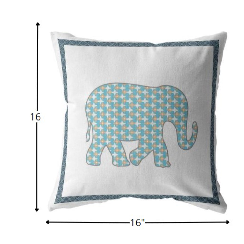 16” Blue White Elephant Boho Suede Throw Pillow
