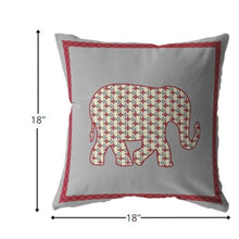 18” Red Gray Elephant Boho Suede Throw Pillow