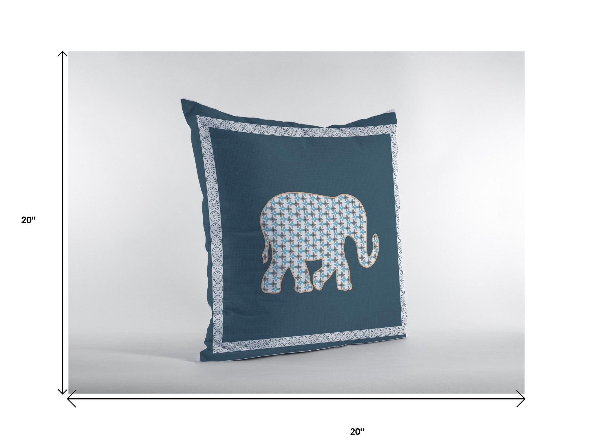 18” Spruce Blue Elephant Boho Suede Throw Pillow