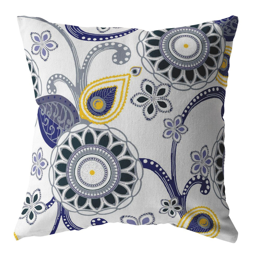 16” Navy White Floral Suede Throw Pillow