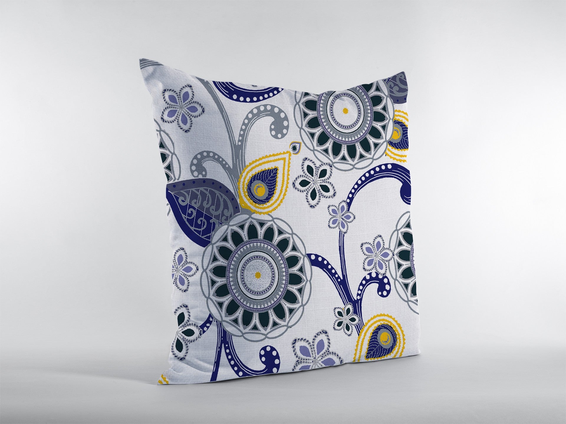 16” Navy White Floral Suede Throw Pillow
