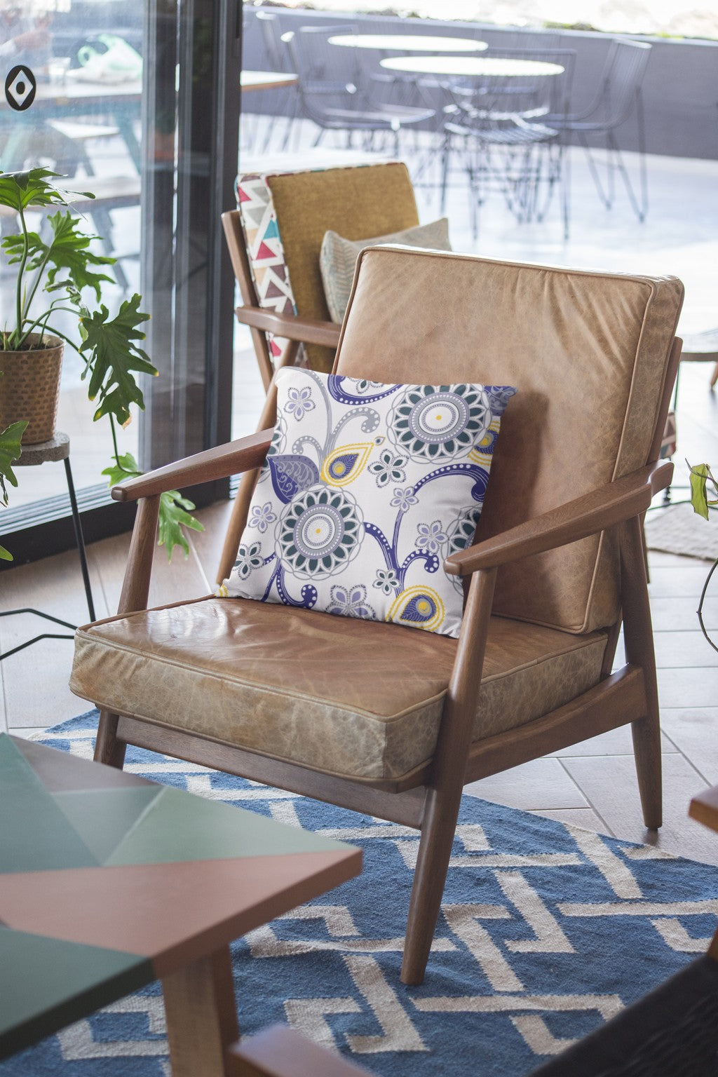 16” Navy White Floral Suede Throw Pillow
