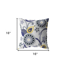 16” Navy White Floral Suede Throw Pillow