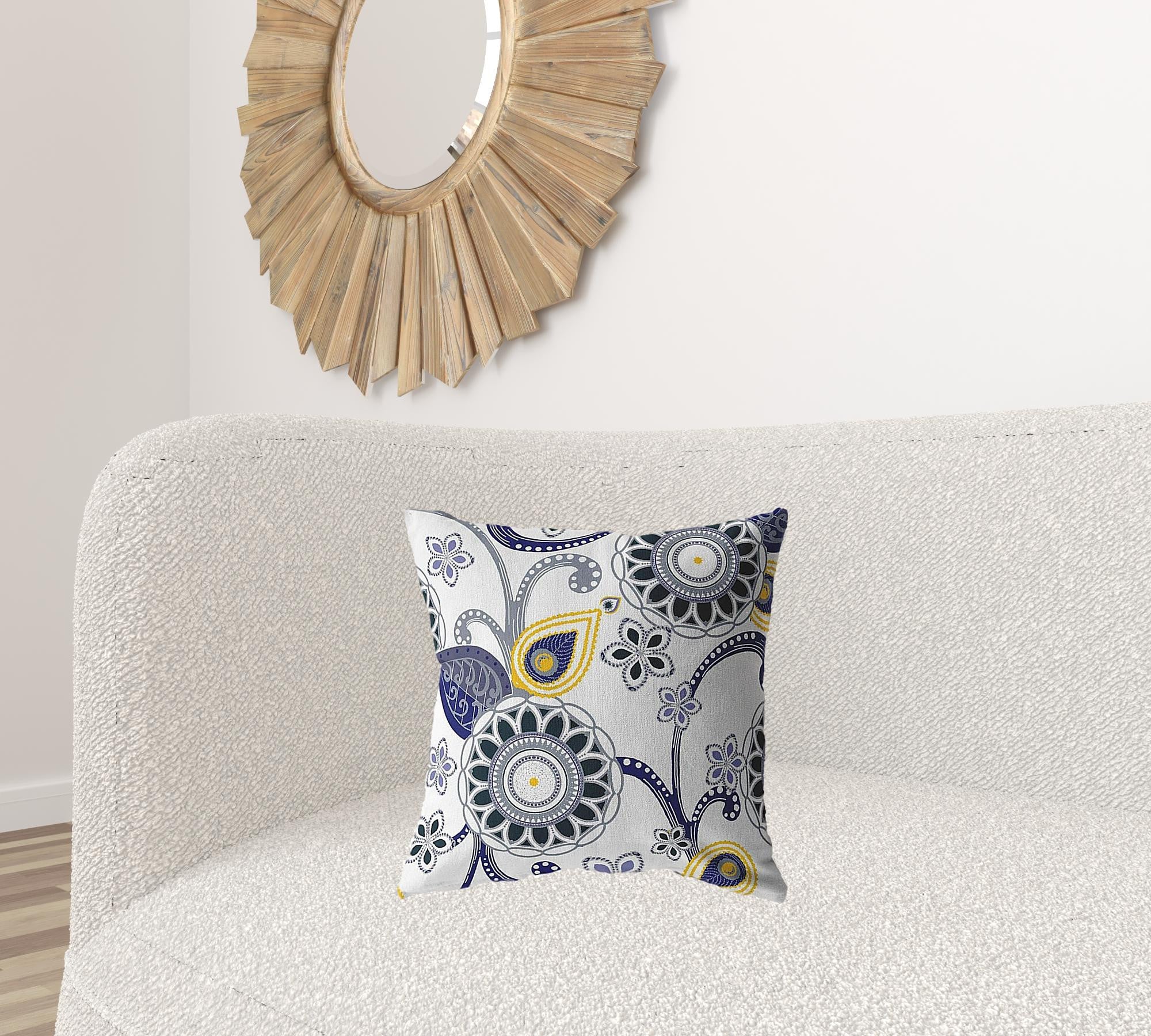 18” Navy White Floral Suede Throw Pillow