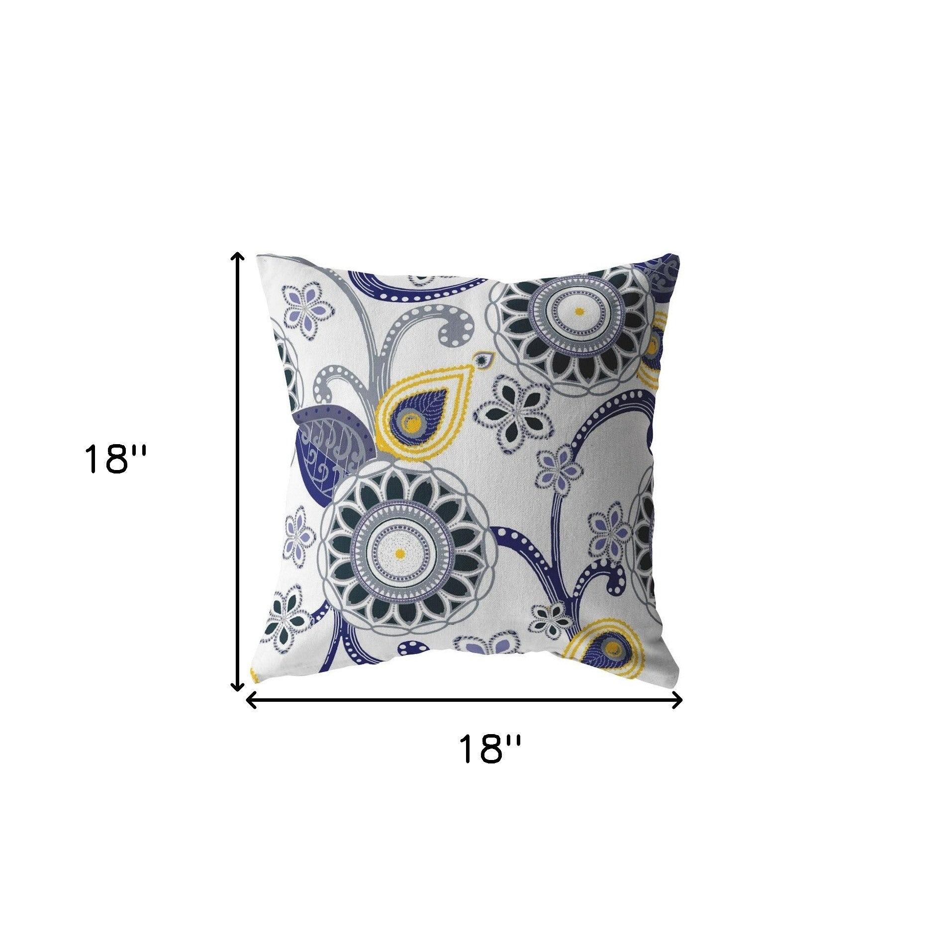 18” Navy White Floral Suede Throw Pillow