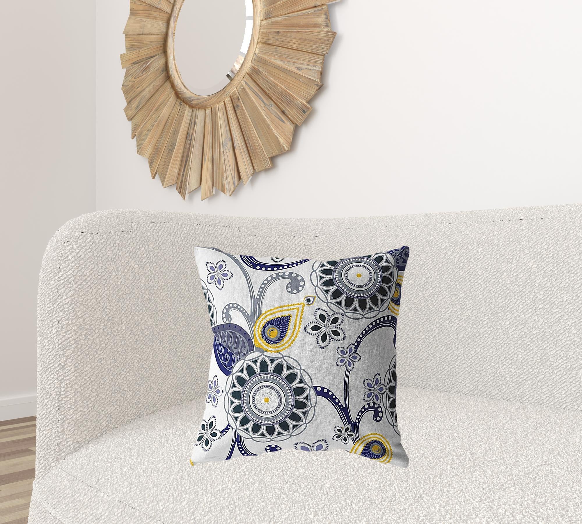 18” Navy White Floral Suede Throw Pillow