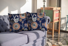 16” Indigo Orange Floral Suede Throw Pillow