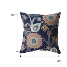 18” Indigo Orange Floral Suede Throw Pillow
