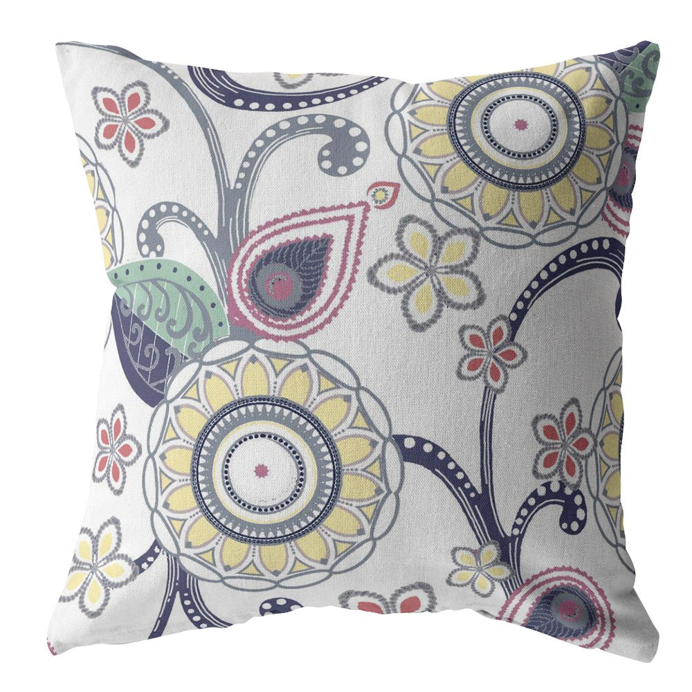 18” White Yellow Floral Suede Throw Pillow